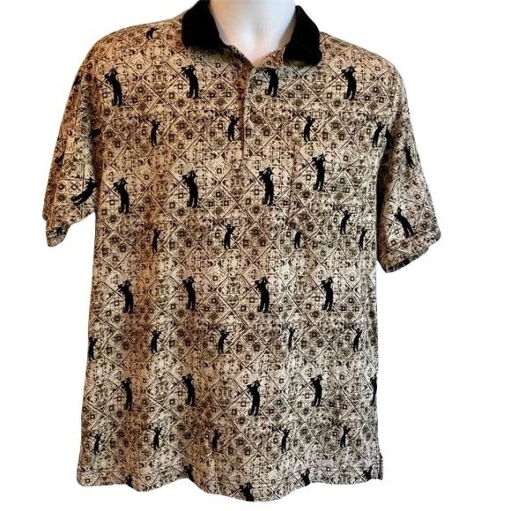 Penguin Sport Golf Print Polo Shirt Large Cotton Short Sleeve Geometric Pattern